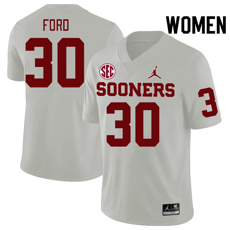 Women #30 Trace Ford Oklahoma Sooners 2024 SEC Conference College Football Jerseys-White